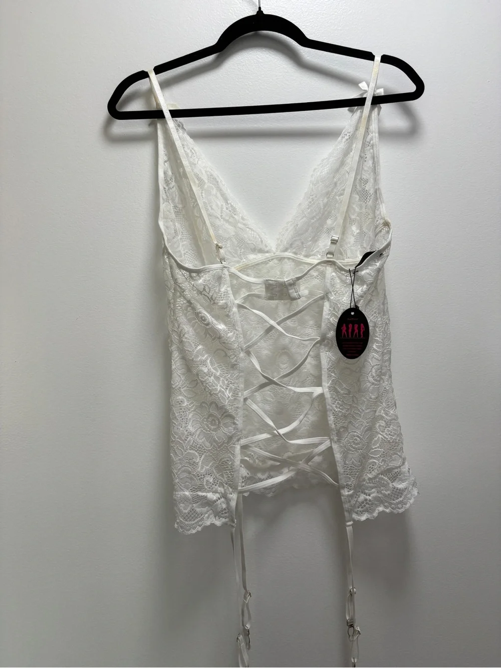 Lace Chemise with Garter Straps - White